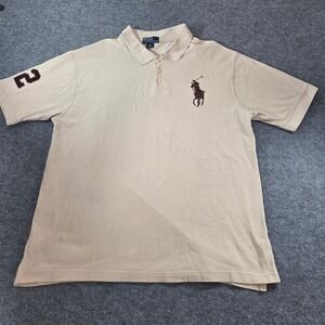 Vintage 90s Polo Ralph Lauren Big Pony Polo Shirt Mens XL #2 Korea Tan Brown